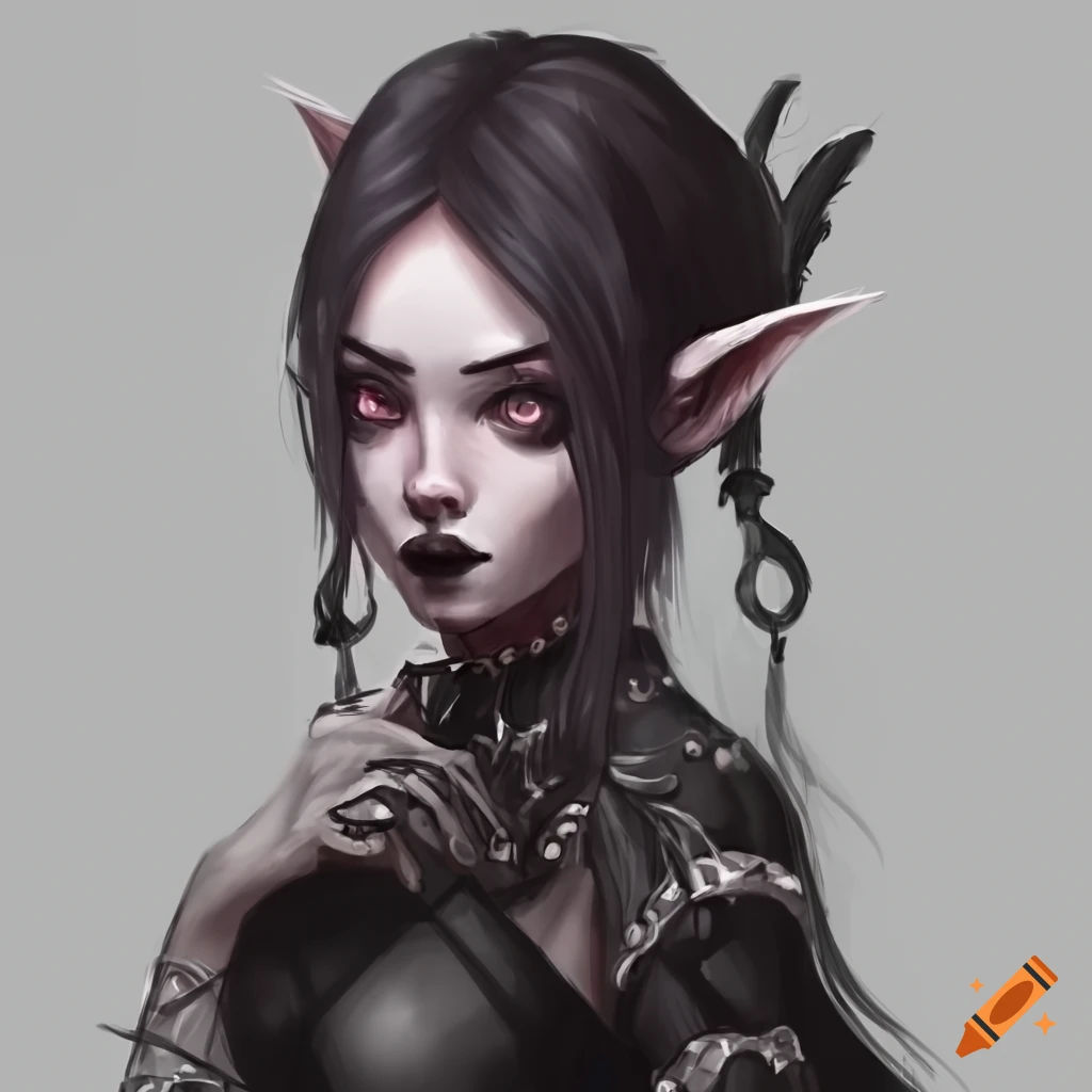 Wallpaper #FljiM5MBzN9vxX34CjrH69 Character Concept Art of a Goth Girl Elf in Pencil Monotone on Craiyon
