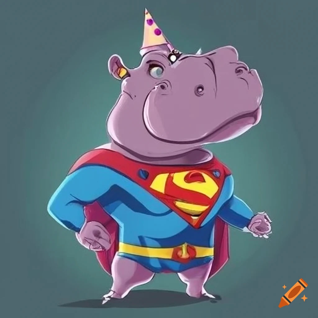 Wallpaper #NhVONpMB-CQNECa2WCcq317 Hippo Superhero with Birthday Hat on Craiyon