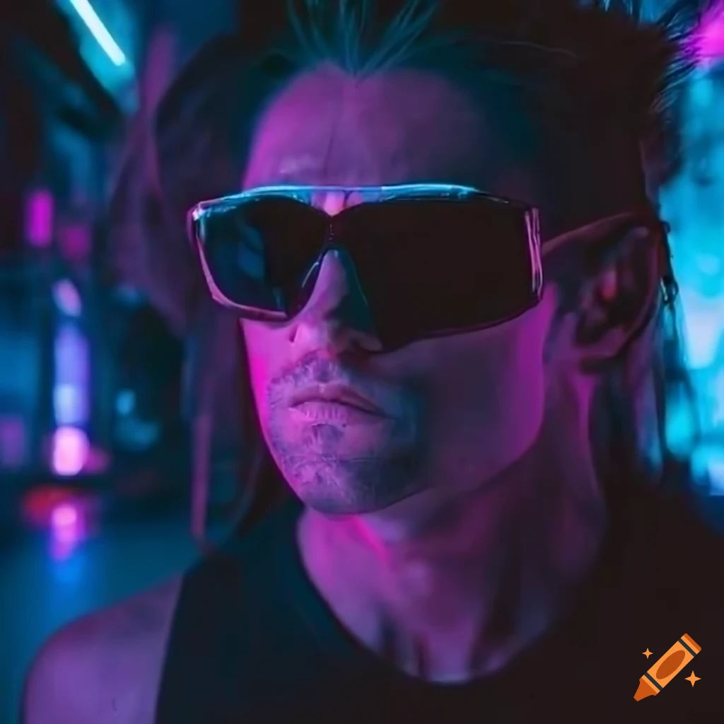 Wallpaper #JkCMMZMBJhL2WPbah8fI284 Cyberpunk Headshot with Neon Inspired Lighting and Sunglasses on Craiyon