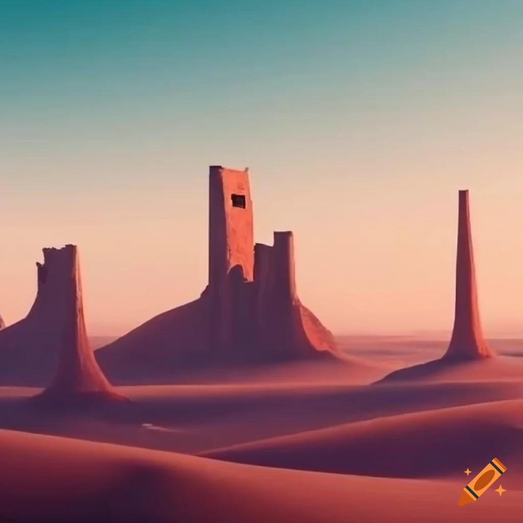 Wallpaper #3WgGIJMBSpphPi3-UCyv181 Dystopian Desert with Ruin Towers Reaching the Sky