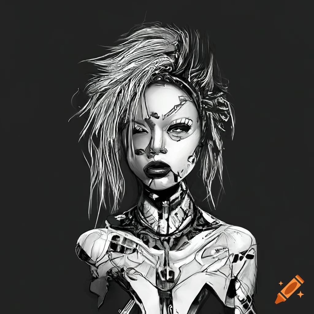 Wallpaper #2f-aZ5MB3lSXT3zUluJX57 Cyberpunk Girl with Cybernetic Skin on Craiyon