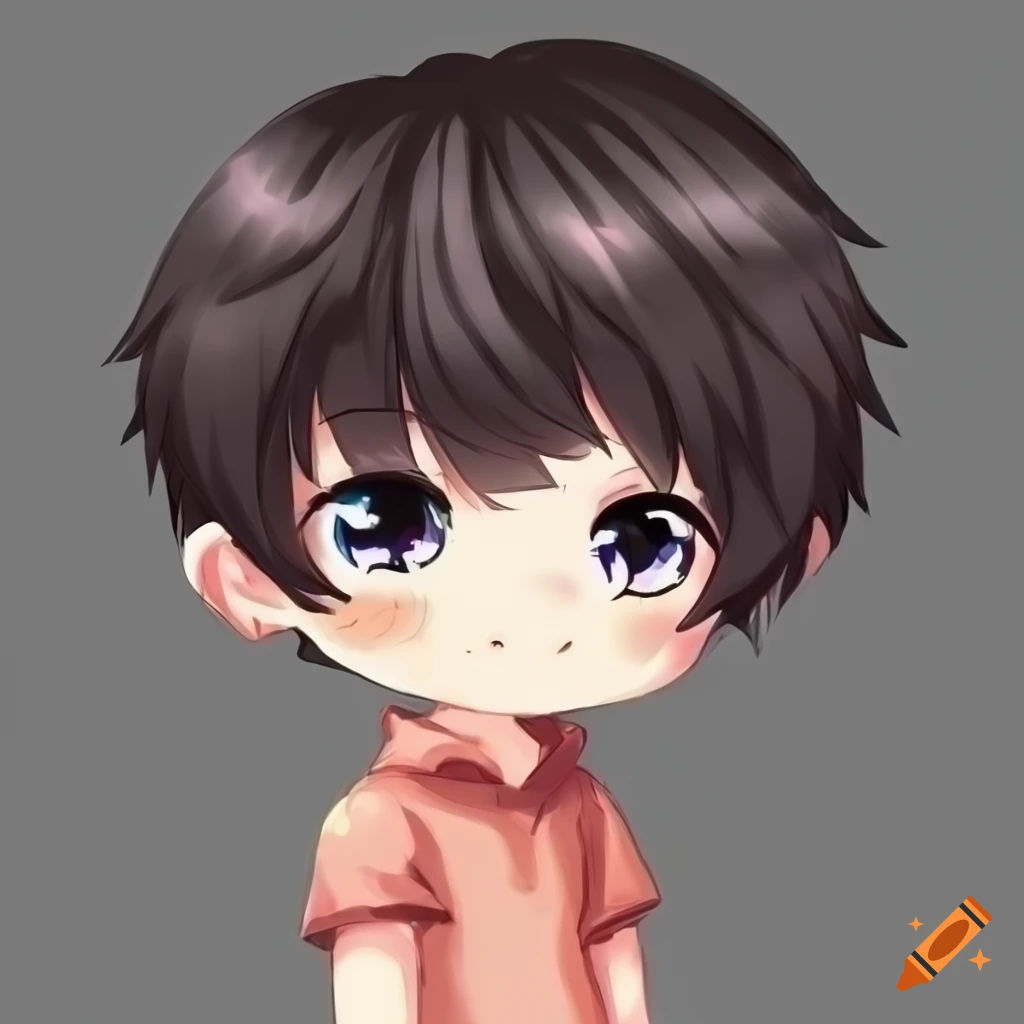 Wallpaper #zrgO3JIBJvJKYCmE5_lC66 Cute Boy with Dark Hair Parted on the Side Smiling Chibi Style Soft