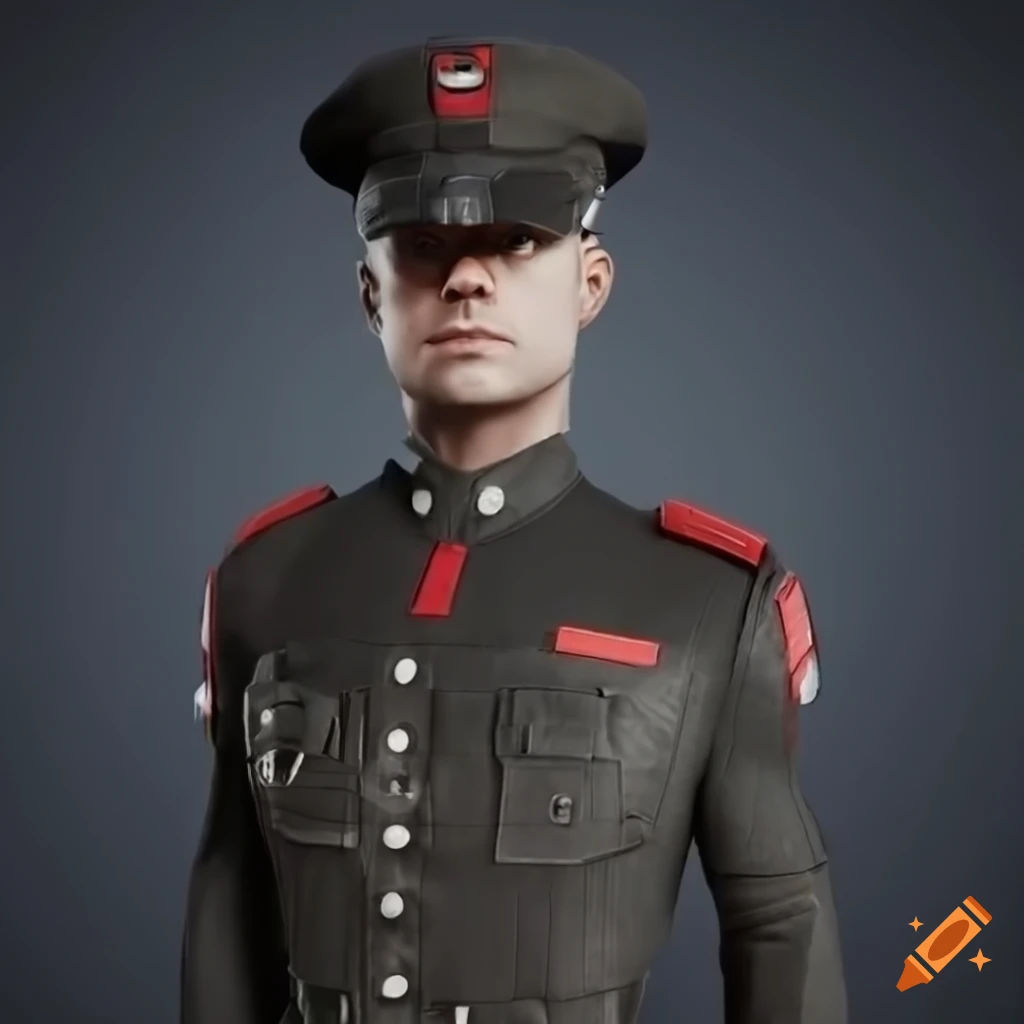 Wallpaper #K2dt95IBSpphPi3-a4aI304 Unreal Engine 5 Portrait of Sci Fi Man with Red Black Peaked Cap Black