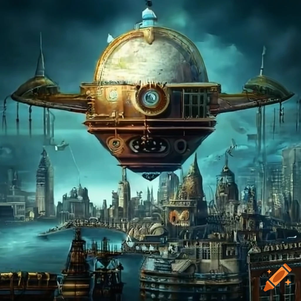 Wallpaper #y2gfHJMBSpphPi3-gSGc306 A Steampunk City Filled with Airships and Clockwork Automatons Powered