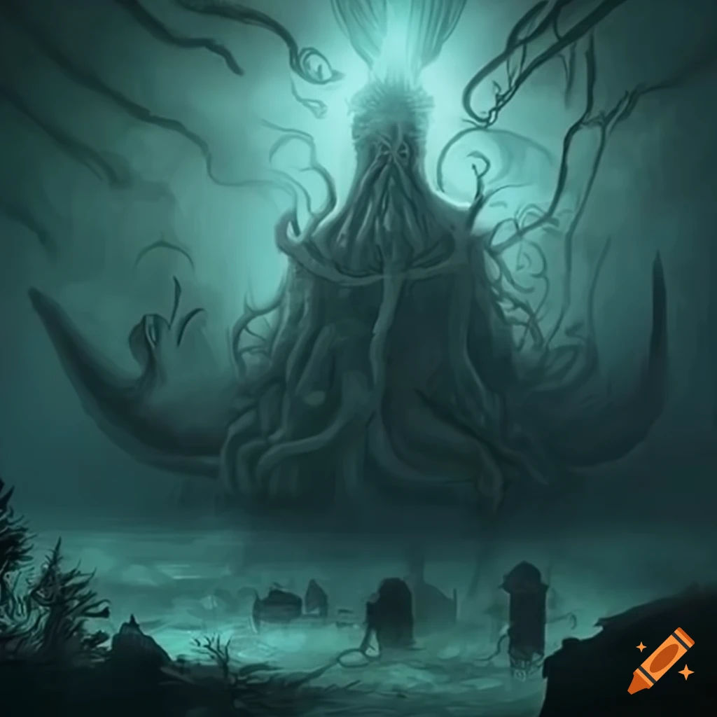 Wallpaper #uwMnZJMBpyOg8YnEDtaL227 Depiction of Cthulhu Emerging from the Deep on Craiyon