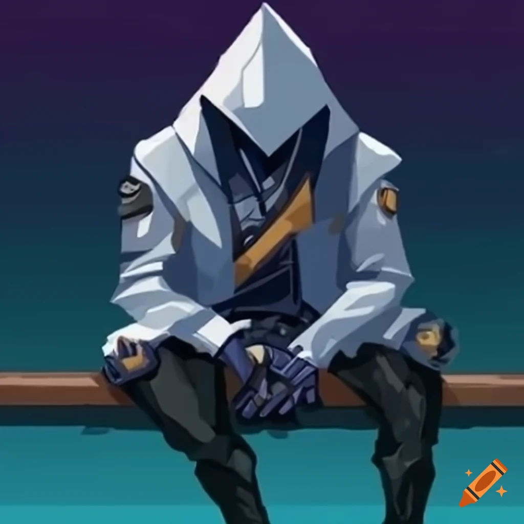 Wallpaper #3NtrYJcBzF5tfotJH-R563 Digital Artwork of Cypher from Valorant on a Bench on Craiyon