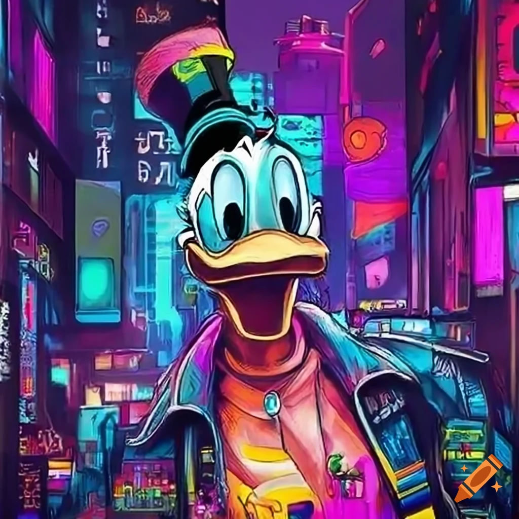 Wallpaper #4Wf665IBSpphPi3-Uk_6288 Cyberpunk Drawing of Donald Duck on Craiyon