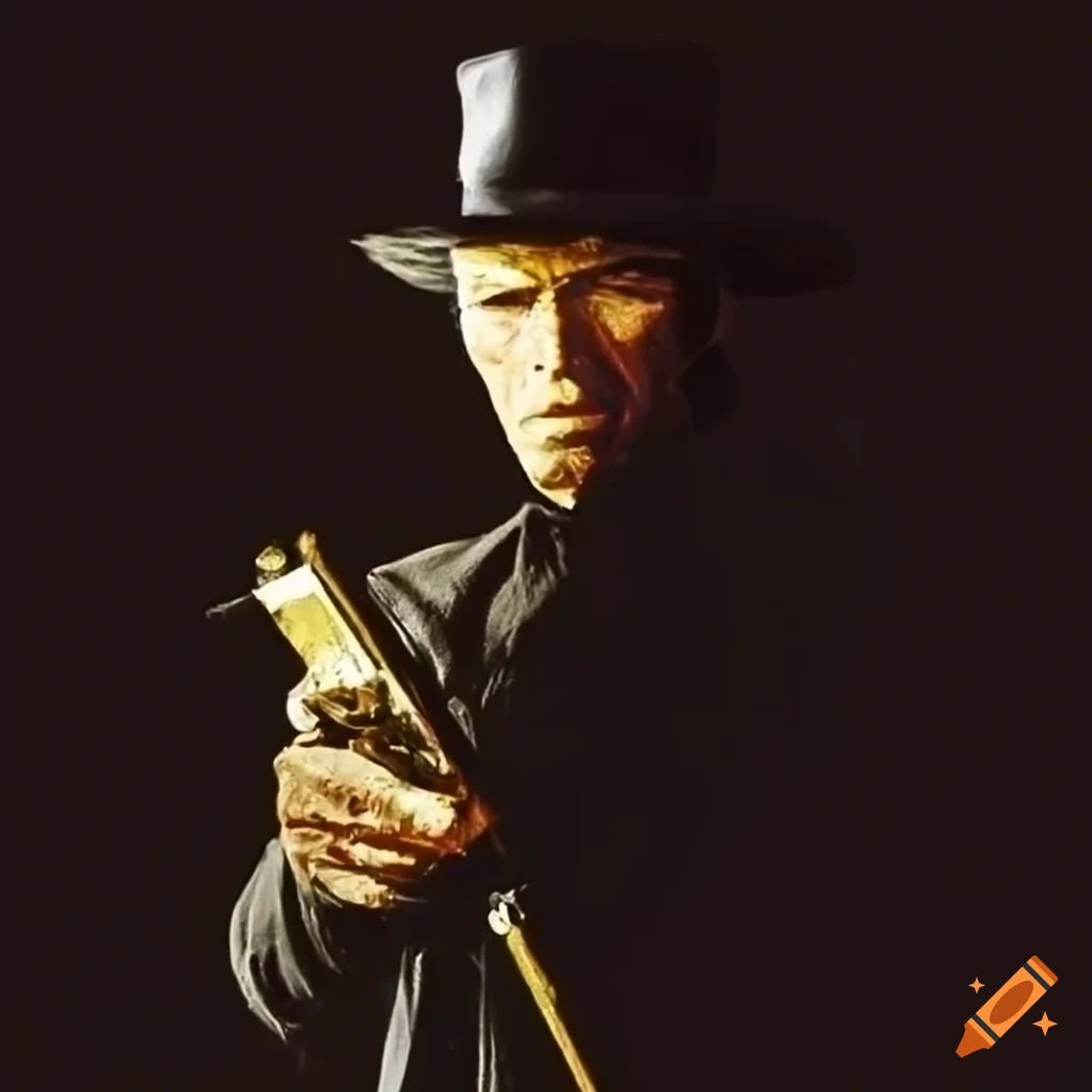 Wallpaper #tGh5I5MBSpphPi3-JzUR396 Clint Eastwood Shooting with a Golden Revolver on Craiyon