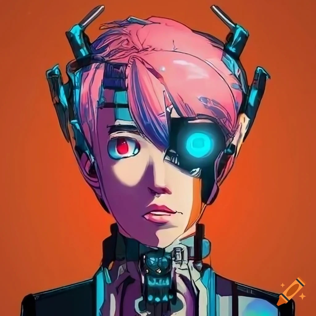 Wallpaper #2f-aZ5MB3lSXT3zUluJX62 Portrait of a Retro Anime Character with Cybernetic Enhancements