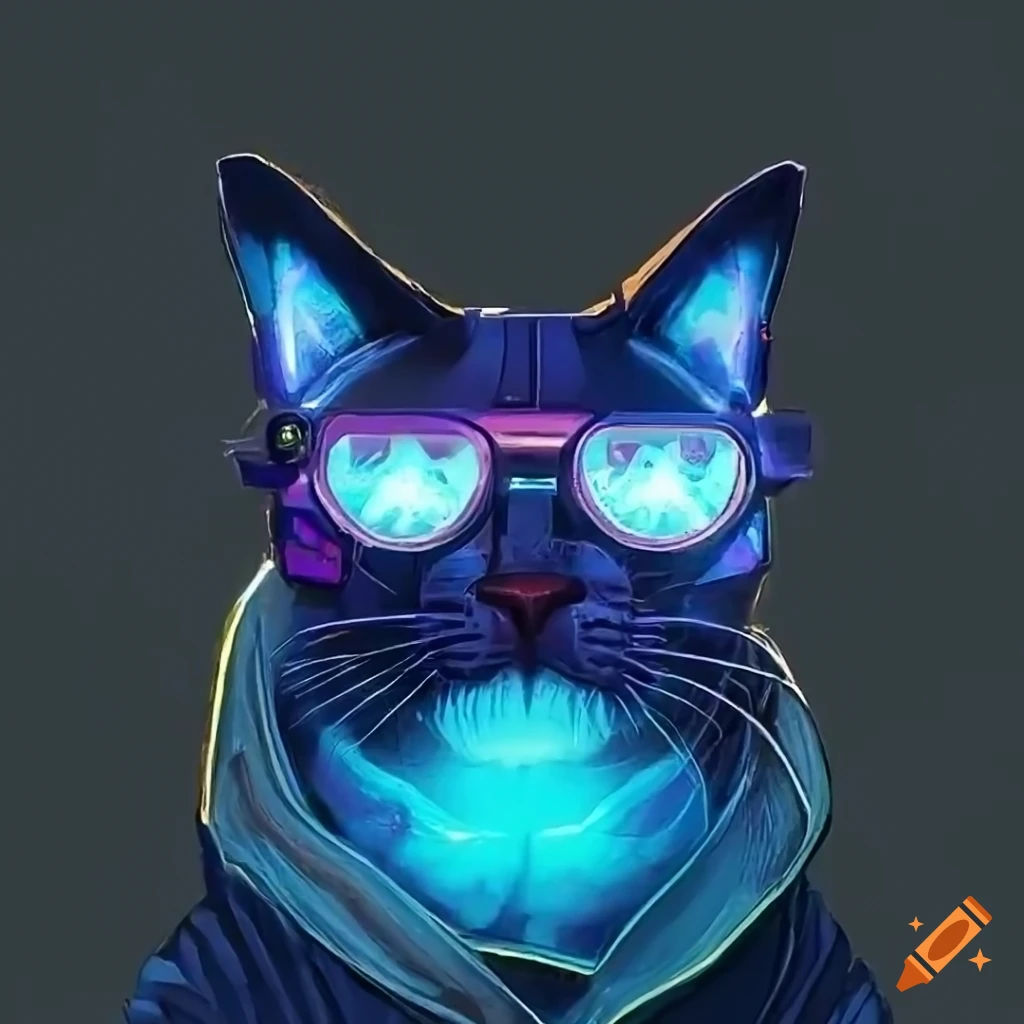 Wallpaper #F6UfMpMB0vj5YdARvNNx42 Cyberpunk Cat Wearing Nightvision Glasses in a Futuristic City on Craiyon