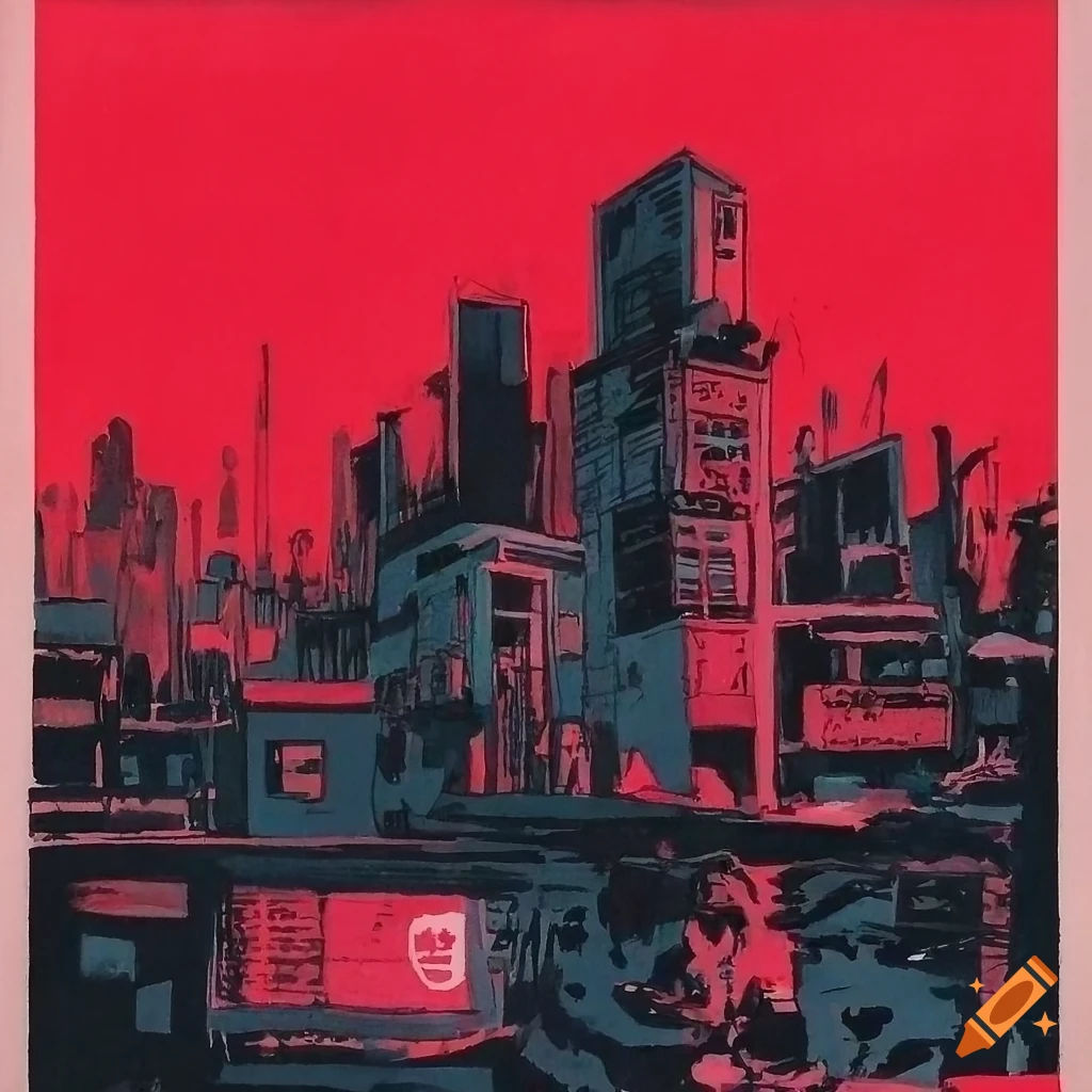 Wallpaper #N-bUMpMBA7IOc3WmwxKC230 Red and Black Cyberpunk Illustration in Noir Style