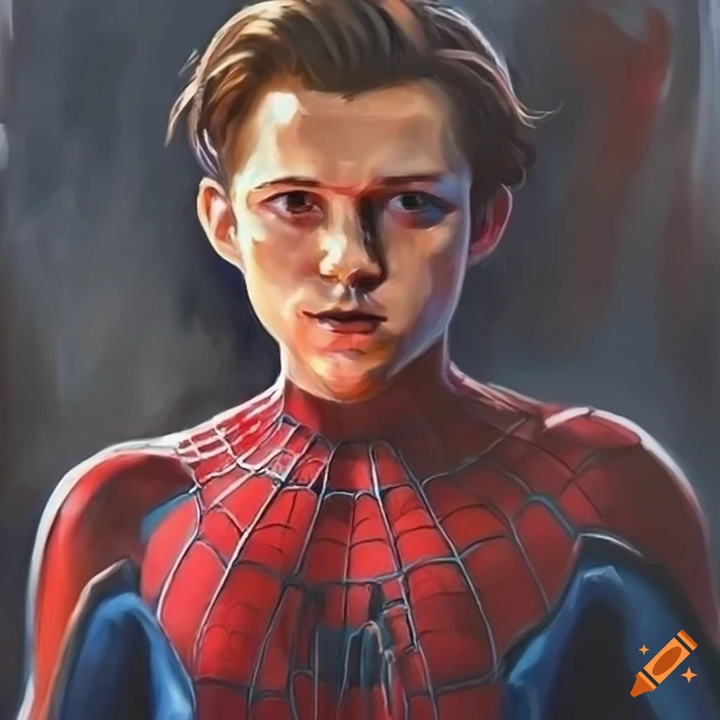 Wallpaper #9zF2NZMB5zzyi_yYU1bc196 Oil Painting of Spiderman by Tom Holland