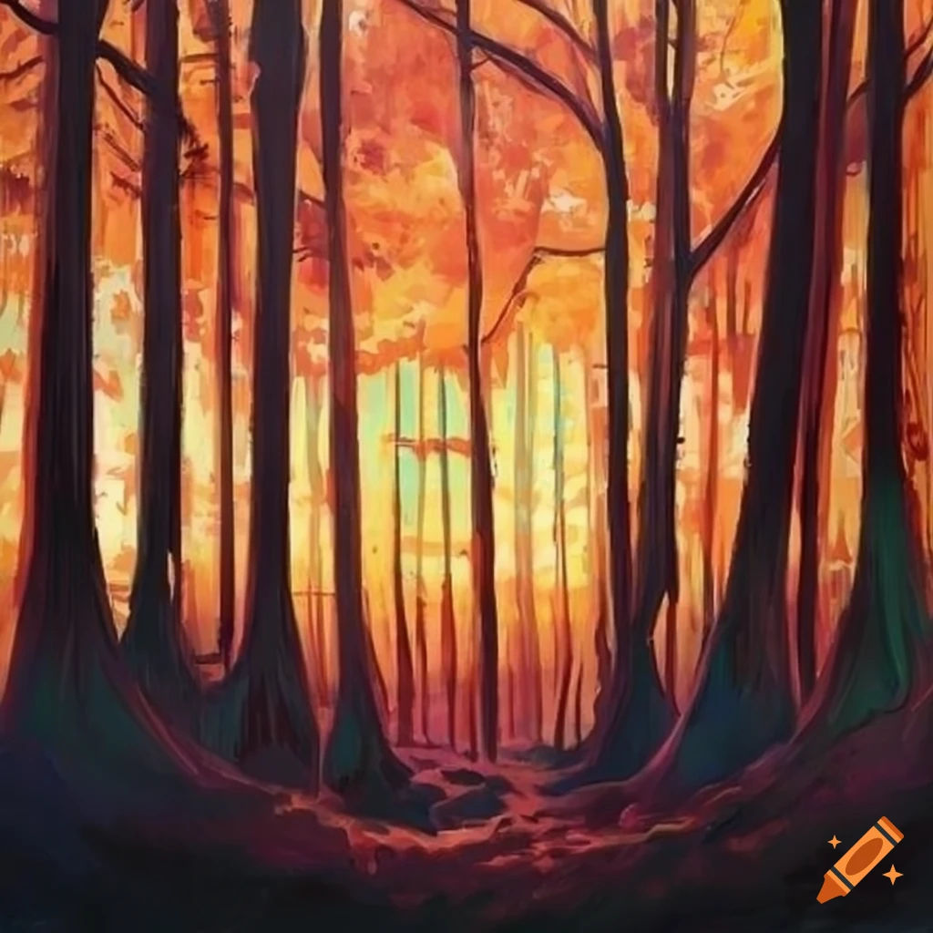 Wallpaper #d2c4EZMBSpphPi3-OPZ1130 Artwork of a Sunset in a Forest
