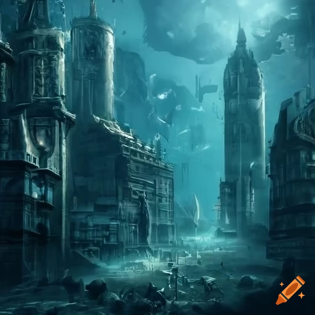 Wallpaper #FM5vJZMB71dOy6JZ5RSb193 Underwater Gothic Sci Fi City on Craiyon