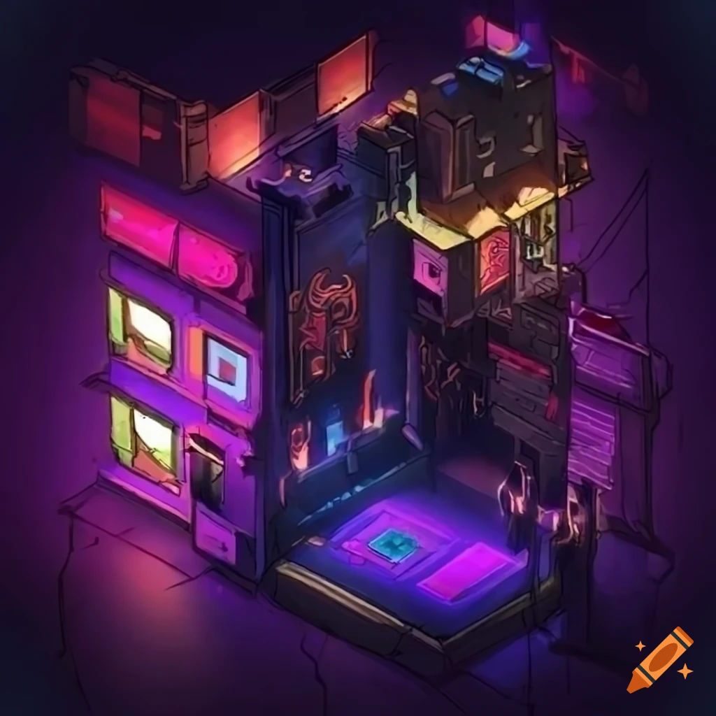 Wallpaper #r-pcVpMBlwTYPL185g_V91 Isometric View of a Cyberpunk Rpg on Craiyon