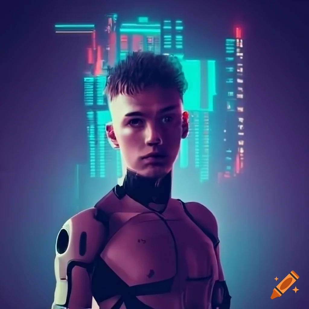 Wallpaper #TmcI-JIBSpphPi3-B4hd277 Cyberpunk Inspired Young Man with Robotic Elements on Craiyon