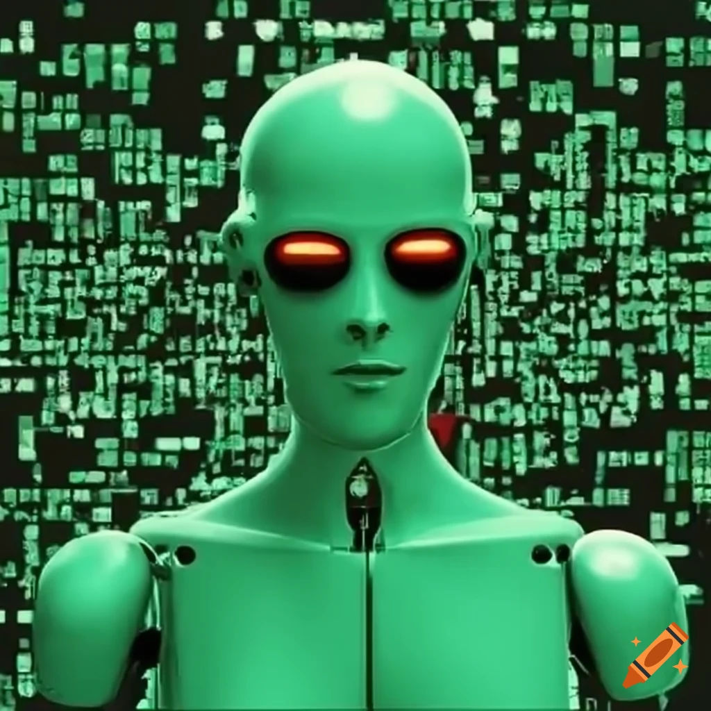 Wallpaper #i2hQGZMBSpphPi3-jRYc192 Warning Sign with a Robot in a Matrix Inspired Color Scheme on Craiyon