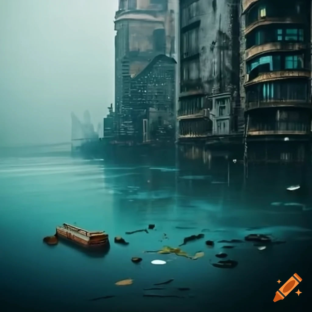 Wallpaper #NWcH9pIBSpphPi3-kYJt186 Image of Polluted Water in a Dystopian Cityscape on Craiyon