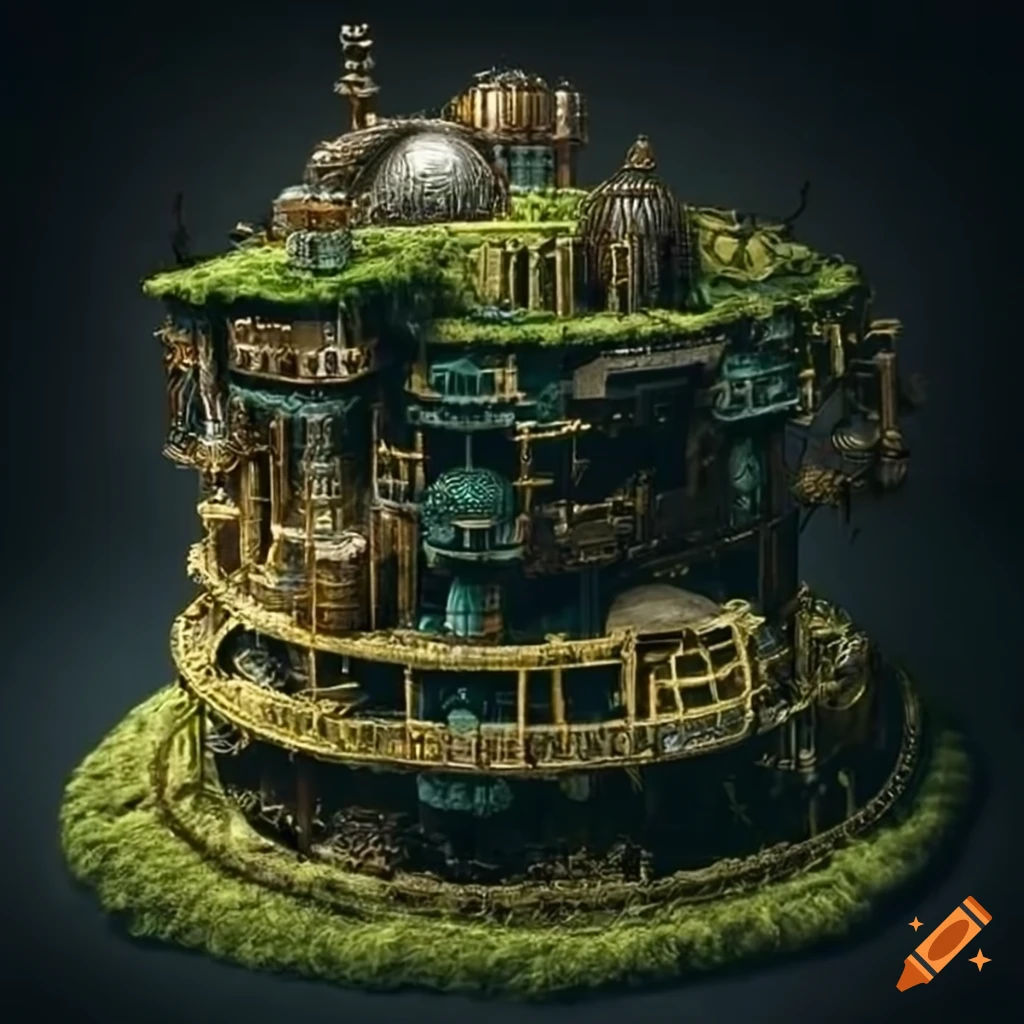 Wallpaper #QIf_MZMBPAdmKxa2_2NZ426 Image of a Moss Covered Steampunk Space Station