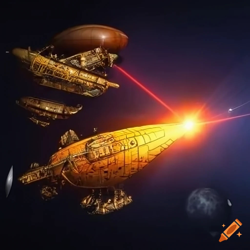 Wallpaper #YWfx8JIBSpphPi3-EGk4149 Steampunk Airship Battle in Outer Space on Craiyon
