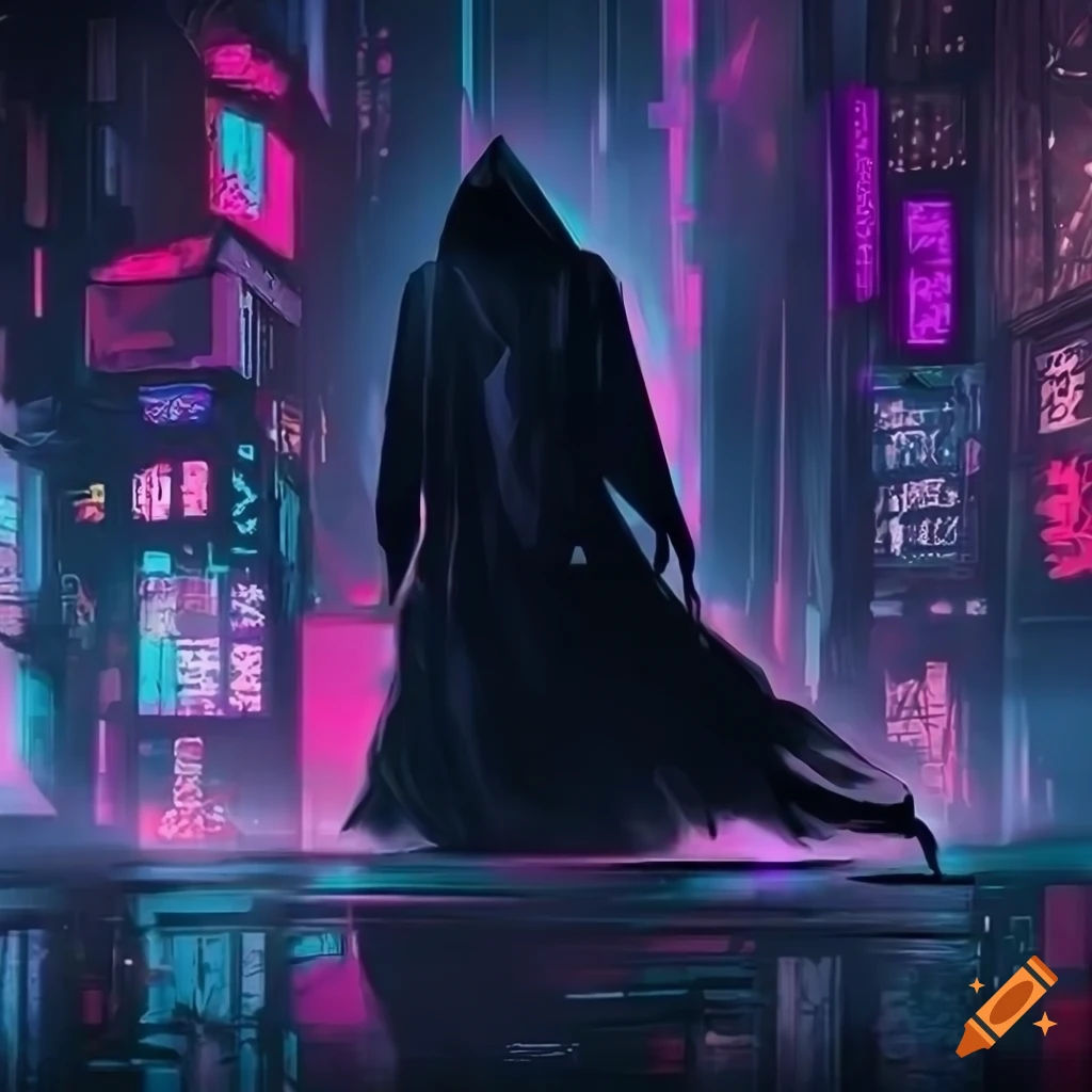 Wallpaper #lmfsDJMBSpphPi3-COFE7 Dark Artwork of Grim Reaper in Neon Cyberpunk City on Craiyon