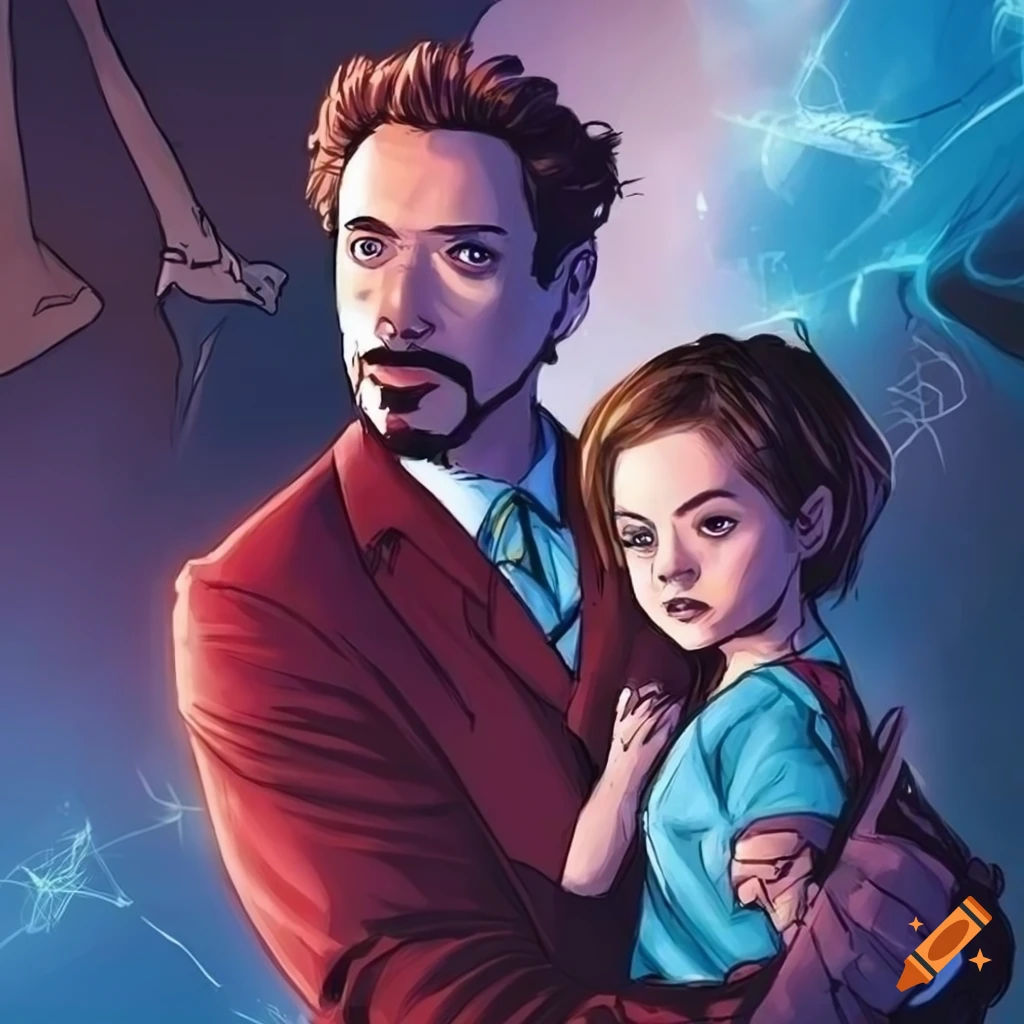 Wallpaper #J6WTOJMBVBiSkHCaZY7-140 Tony Stark and His Daughter in Comic Art Style on Craiyon