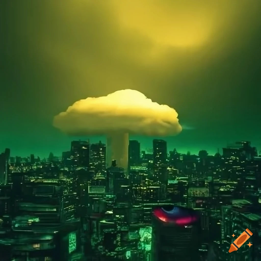 Wallpaper #Um05apcBycdYOYFT-nEf82 Cyberpunk Cityscape with a Looming Mushroom Cloud on Craiyon
