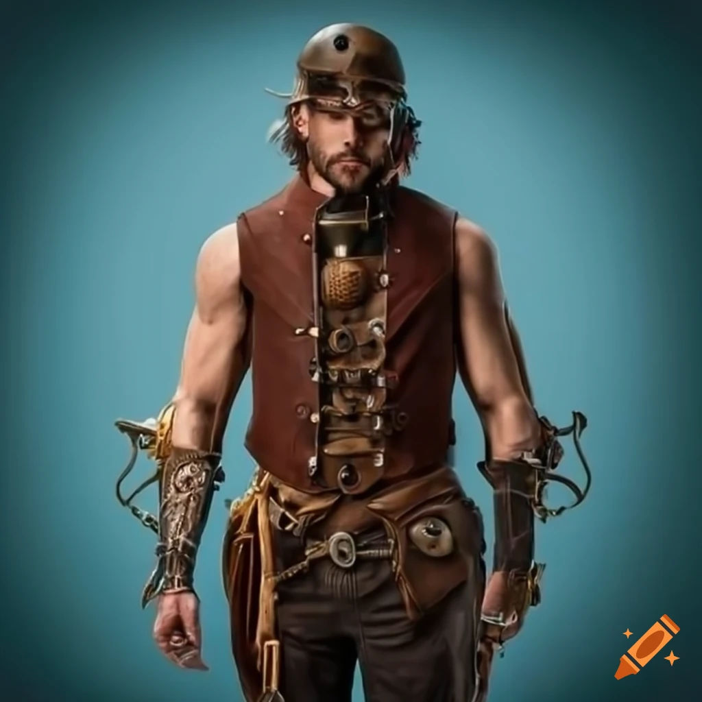 Wallpaper #5mh2HJMBSpphPi3-syIJ135 Artwork of a Man in Steampunk Attire with a Mechanical Arm on Craiyon