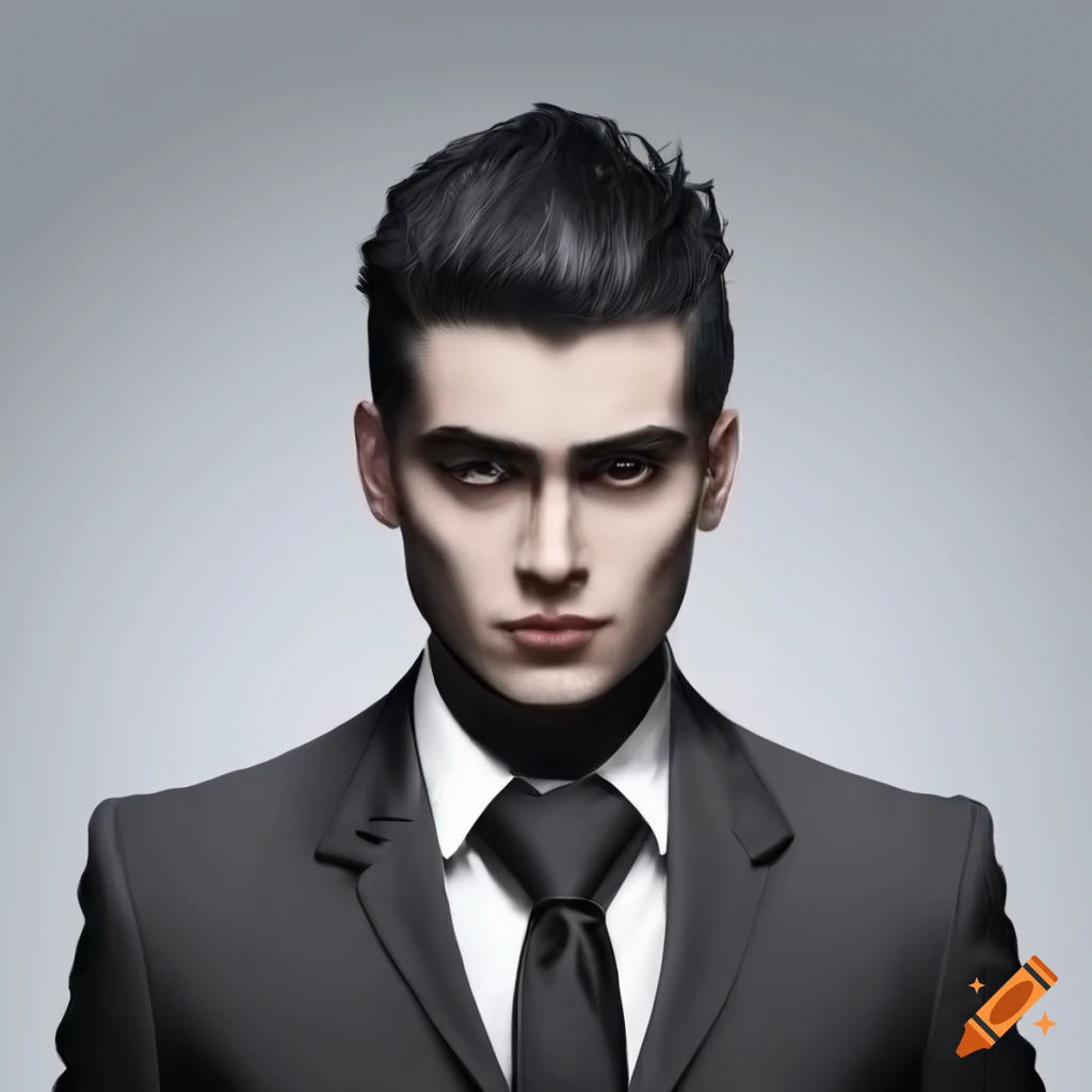 Wallpaper #FO8FTZMBMN-XEVvVpD8q400 Portrait of a Dark Haired Man in a Black Suit on a White Background on