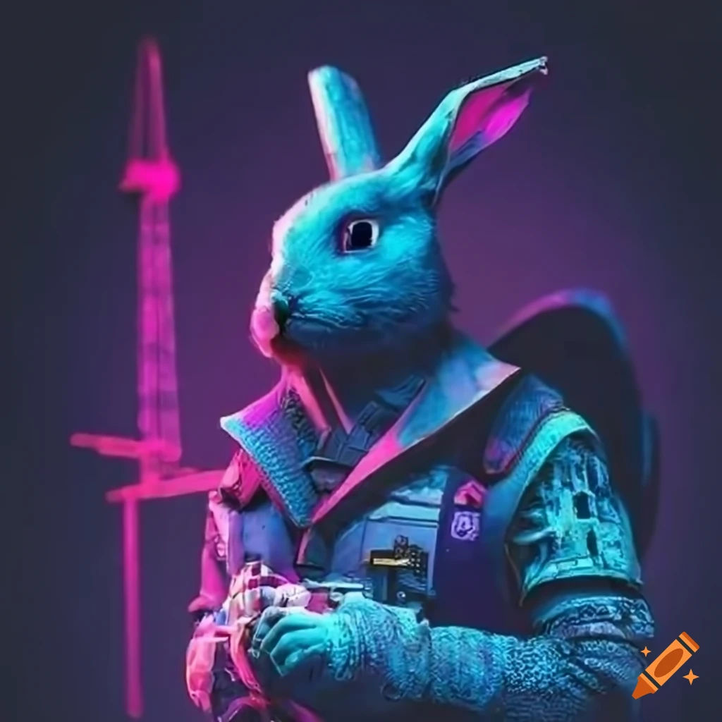 Wallpaper #qa3MMZMBKf019FdaUxGB190 Cyberpunk Blue Rabbit at a Construction Site on Craiyon