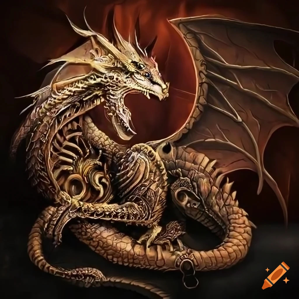 Wallpaper #MGh_F5MBSpphPi3-Ow_u206 Intricate Steampunk Dragon Artwork on Craiyon