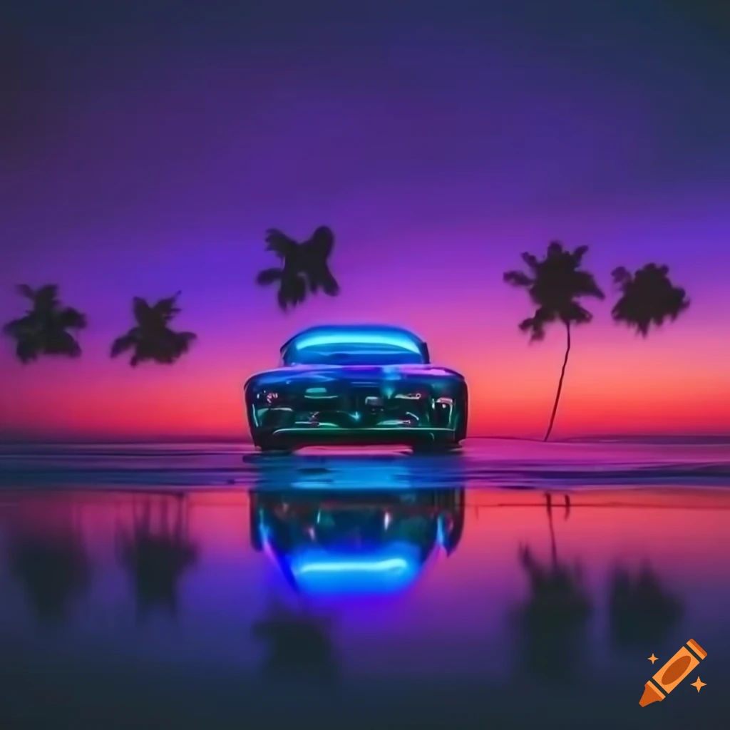 Wallpaper #BQNSZZMBpyOg8YnEH9mj294 Neon Lit Camaro Parked by Palm Trees on Craiyon