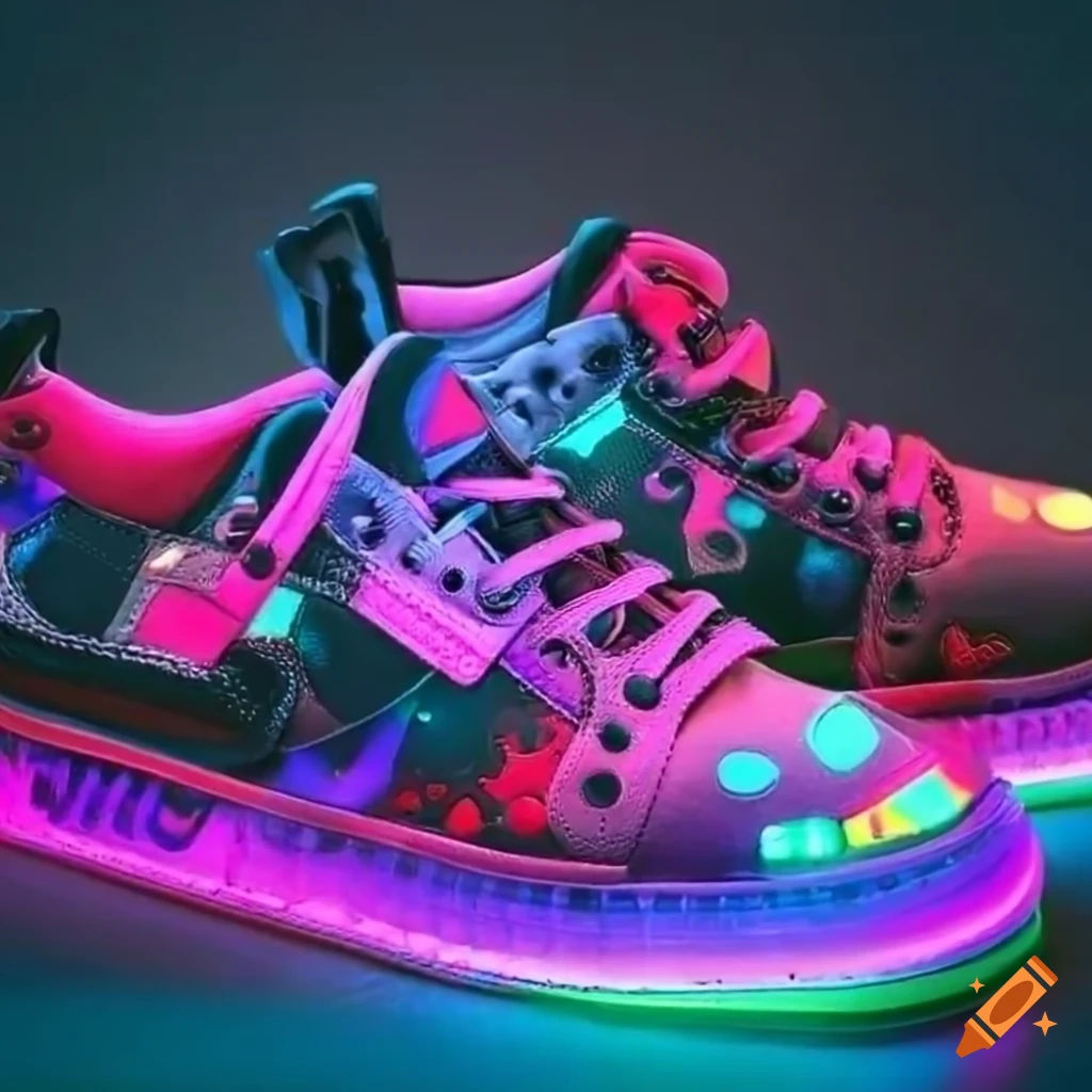 Wallpaper #u_-ya5MB3lSXT3zUG-iX24 Colorful Cyberpunk Sneakers with a Screen on Craiyon