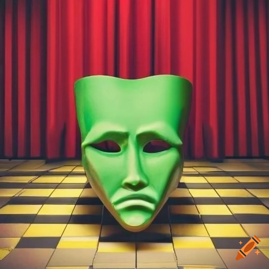 Wallpaper #S2iGF5MBSpphPi3-Og9i235 Green Theatre Mask with Red Curtain Background on Craiyon