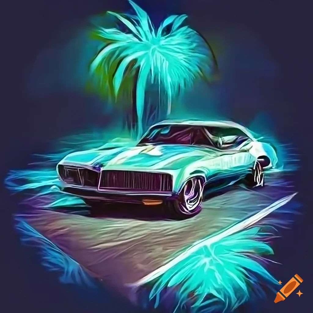 Wallpaper #SBrvTpMB1yWOL4qgL34p313 Neon Lit 60s Camaro Parked on a Beach on Craiyon