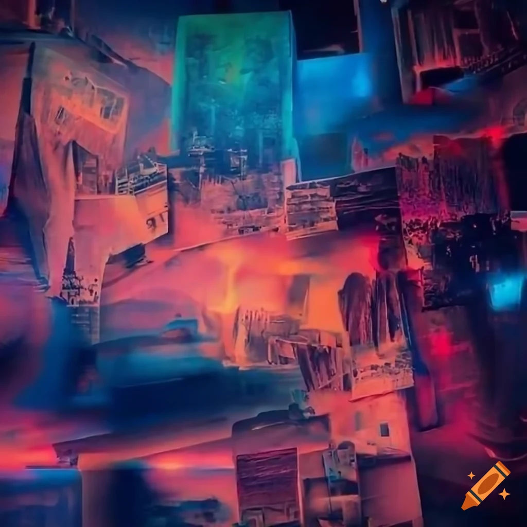Wallpaper #oJl_P5MBUcASHT6nQswf398 Neon Post Apocalyptic Collage with Volumetric Lighting on Craiyon