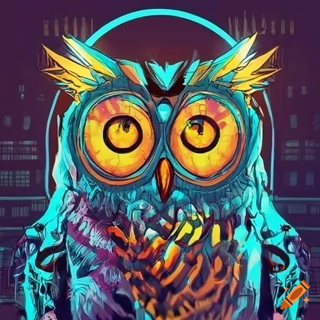 Wallpaper #AF7fMpMBborbLbczZGDZ159 Tim Doyle Inspired Cyberpunk Owl with Yellow Eyes on Craiyon