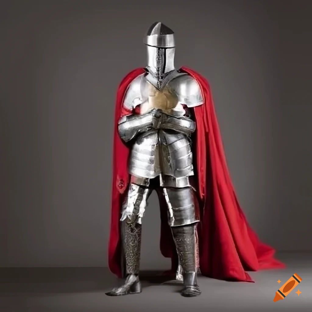 Wallpaper #SWiBHZMBSpphPi3-pCbW168 Knight in Silver Armor with Crusader Helmet and Red Cape