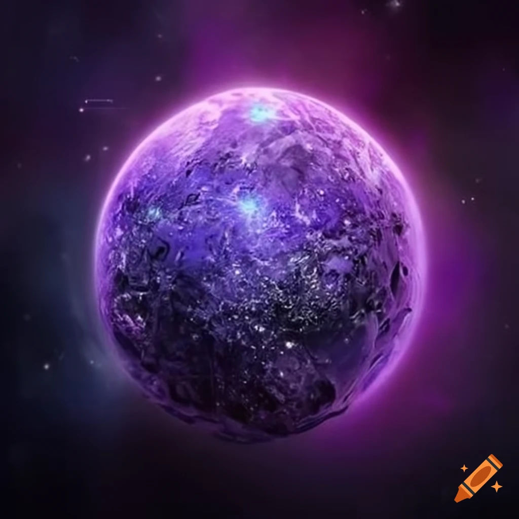 Wallpaper #2f-aZ5MB3lSXT3zUluJX347 Image of a Purple Cybernetic Planet with Cosmic Energy on Craiyon