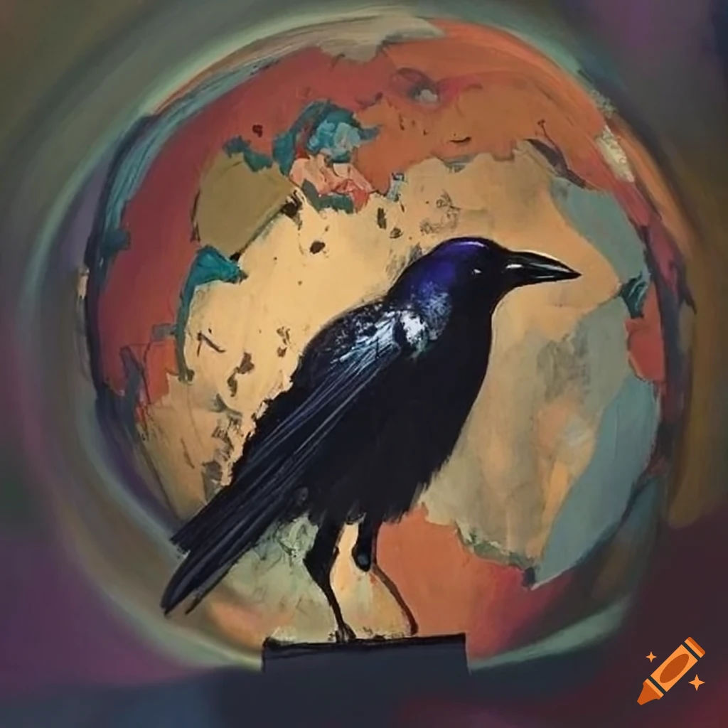 Wallpaper #BGcT6pIBSpphPi3-TUVE196 Abstract Painting of Globe with a Crow by Rembrandt Pen