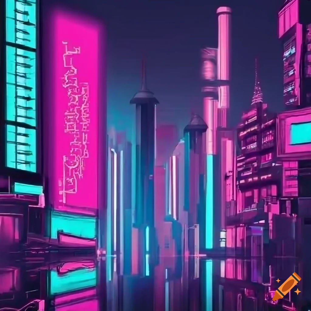 Wallpaper #aWjcHZMBSpphPi3-Yicj28 Cyberpunk Cityscape with Neon Lights on Craiyon