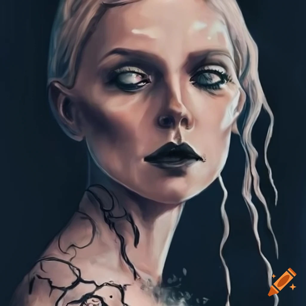 Wallpaper #7FhBNJMBzN9vxX34ITuA256 Artwork Featuring Myanna Buring and Mysterious Symbols on Craiyon