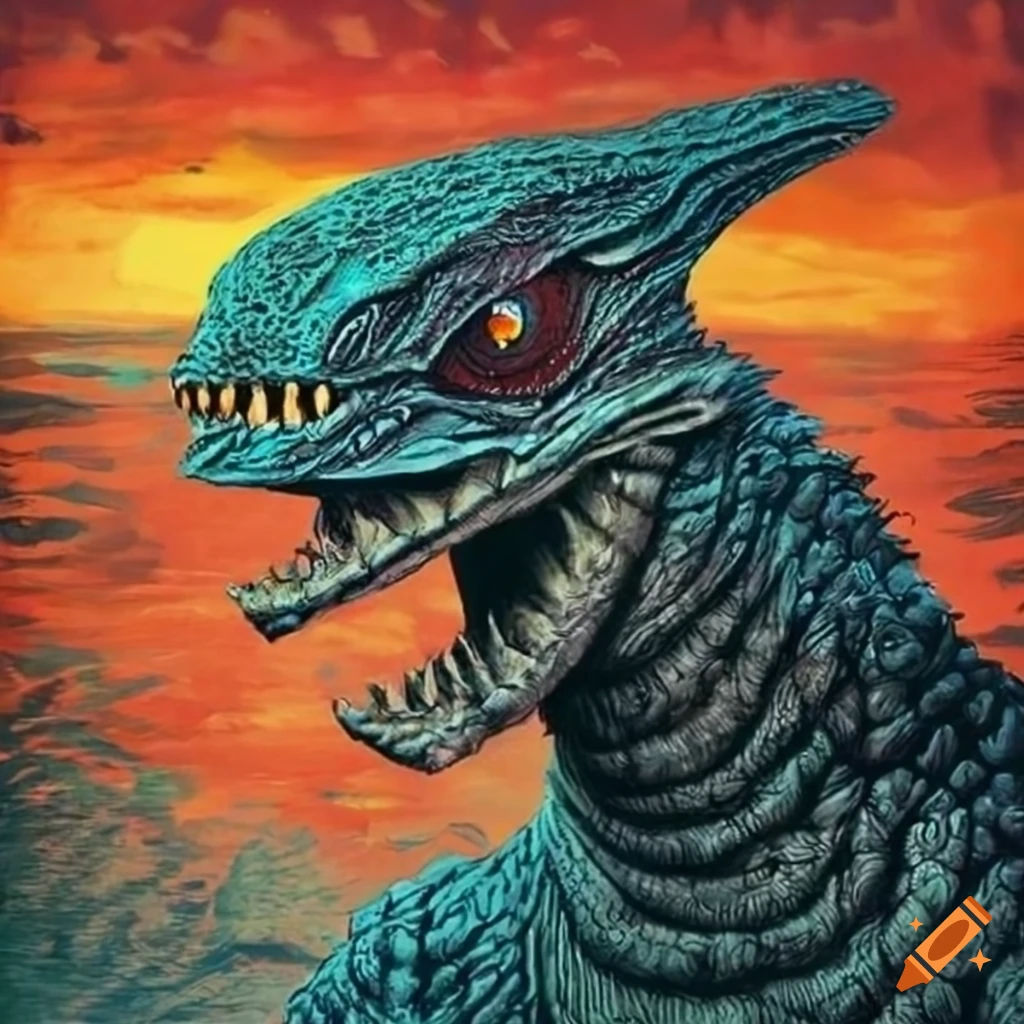 Wallpaper #8c6vJZMB71dOy6JZMRQu308 Surreal 1970s Kaiju Artwork on Craiyon