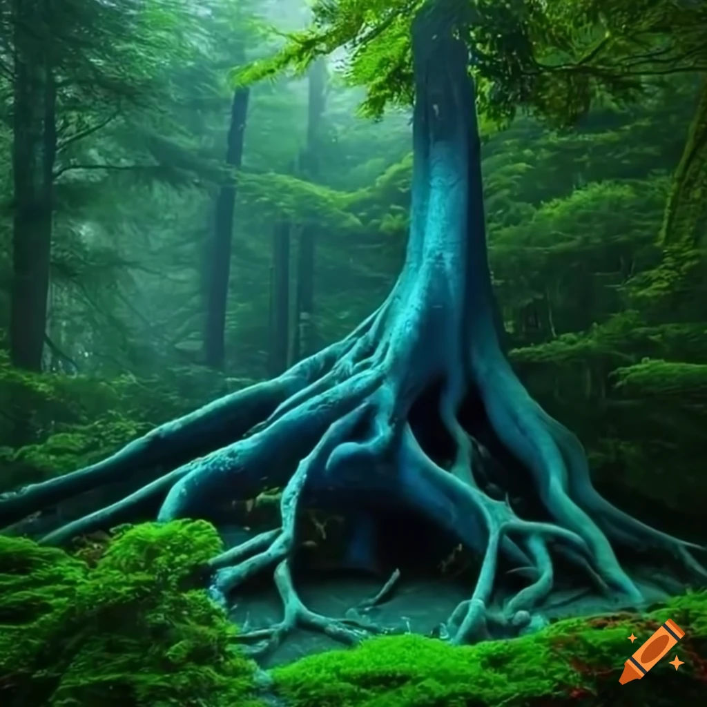 Wallpaper #jWdLE5MBSpphPi3-Rv-o178 Glowing Portal Formed by Bonsai Tree Roots in a Bright Forest