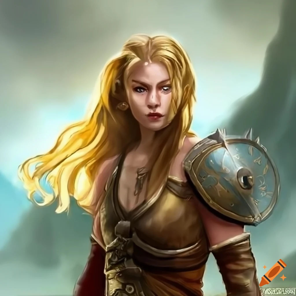 Wallpaper #e2cOBpMBSpphPi3-b78W262 Illustration of a Fierce Shield Maiden Leading Her Troops