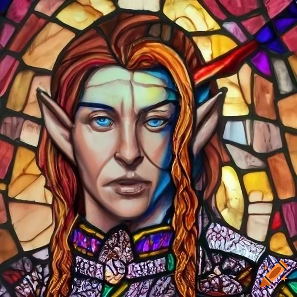 Wallpaper #FljiM5MBzN9vxX34CjrH270 Stained Glass Art of a Powerful Elf Character on Craiyon