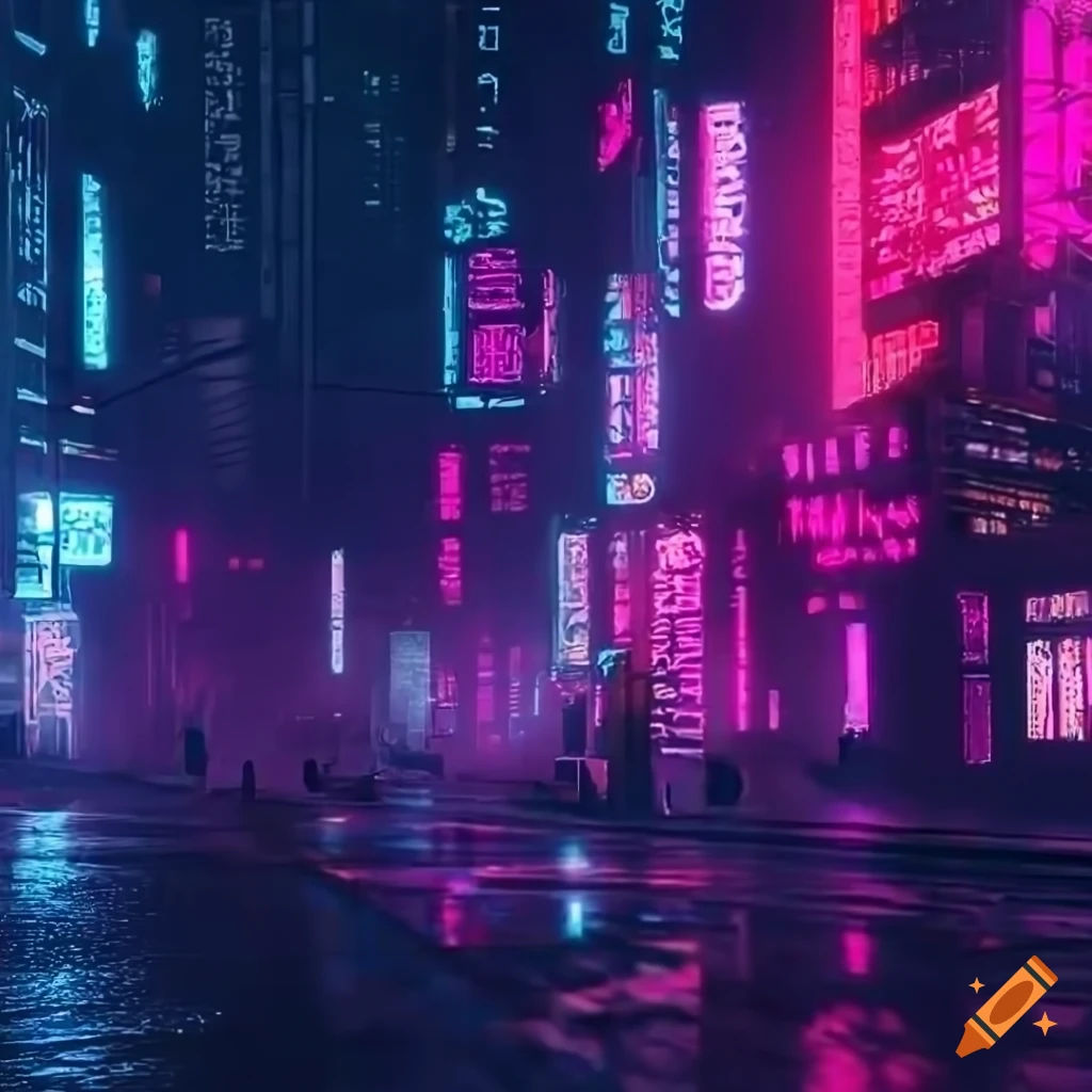 Wallpaper #aWjcHZMBSpphPi3-Yicj35 Neon Lit Cyberpunk Cityscape on Craiyon