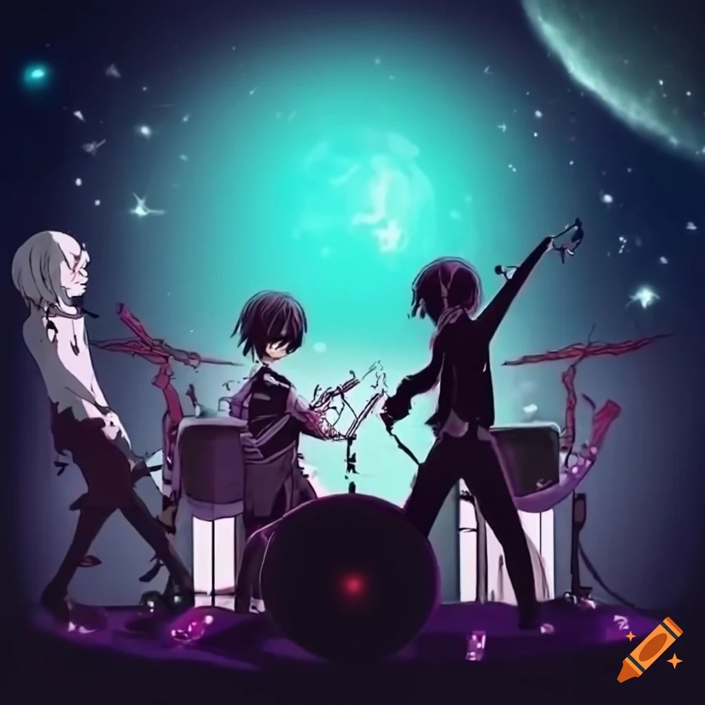 Wallpaper #3Gg1FpMBSpphPi3-TApb242 Rock Band Performing in Space with Planet in the Background on Craiyon