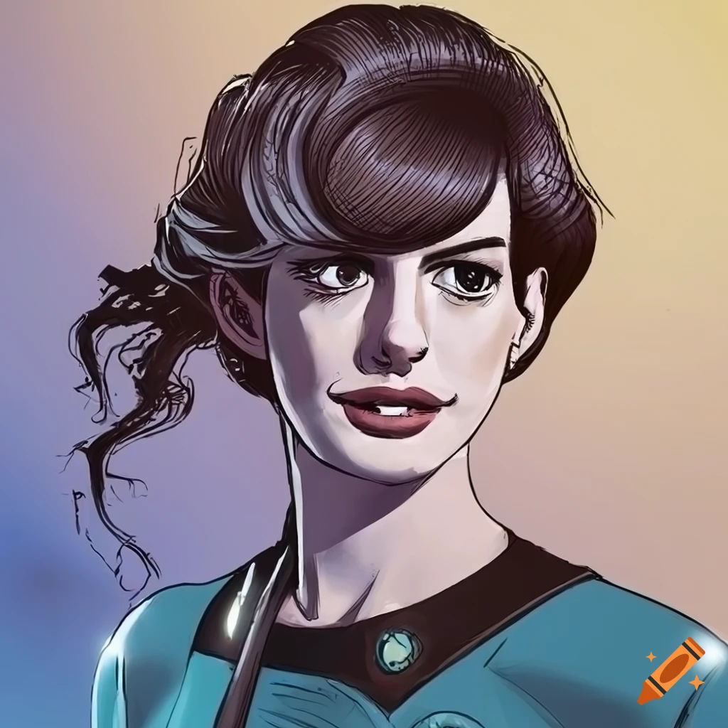 Wallpaper #aGjMFZMBSpphPi3-GAlH173 Cartoon Art of Anne Hathaway as Starship Captain in a Sci Fi Alien