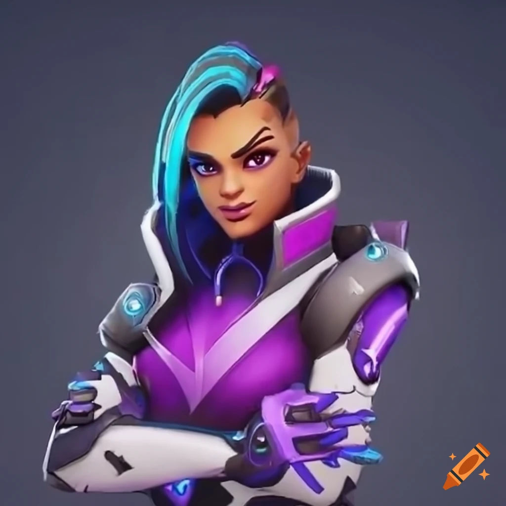 Wallpaper #Y2dsAJMBSpphPi3-2qYK206 Front Face Sombra from Overwatch Game Accurate on Craiyon